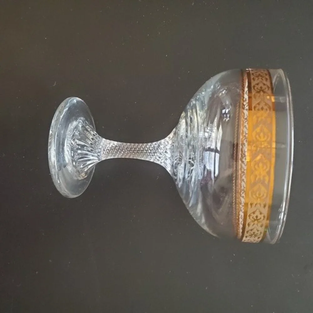 Vintage Gold‑Rim Thistle Glass – Ornate Stem – Clear Dessert or Drink Goblet 5